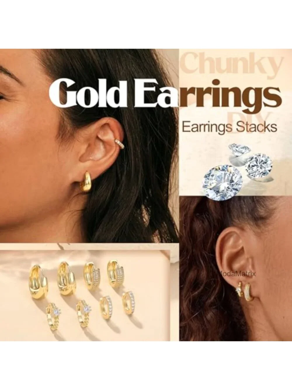 4 Pairs 14K Gold Plated Stackable Chunky Hoop Earrings Set